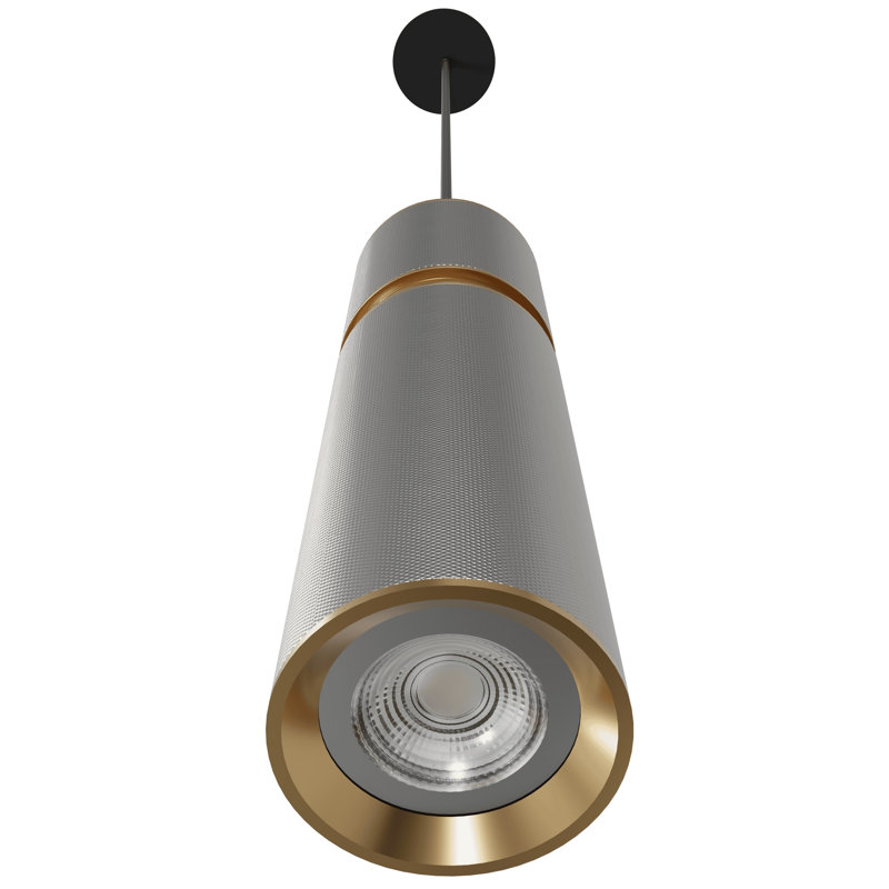 1 - Light Pendant, Light Gray/Brass Accents, 10" H x 4" W x 4" D