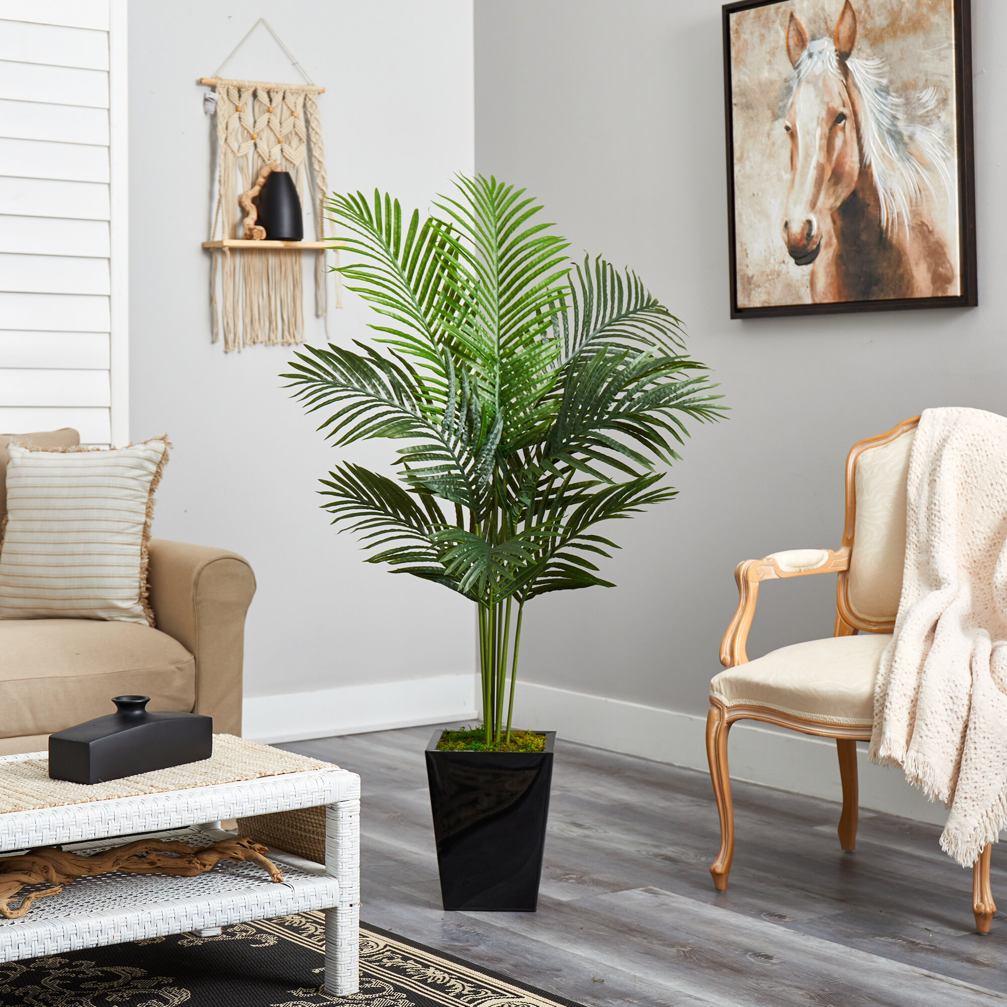 Primrue 60'' Faux Palm Tree in Metal Planter | Wayfair