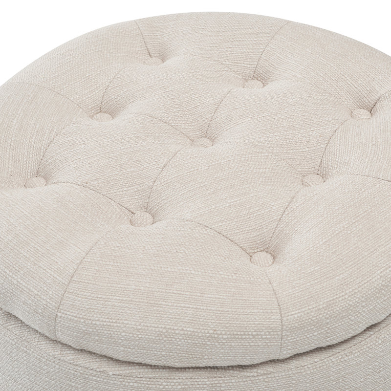 Ivory Tufted Round Storage Ottoman with Lift-Off Lid