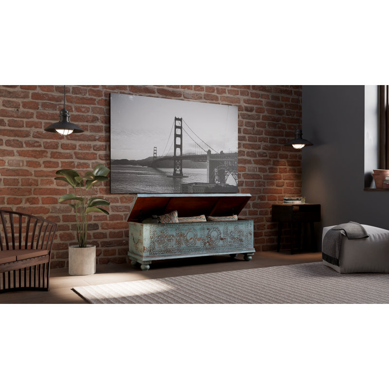 Aarohi Bonney Carved Storage Bench, Pastel Blue