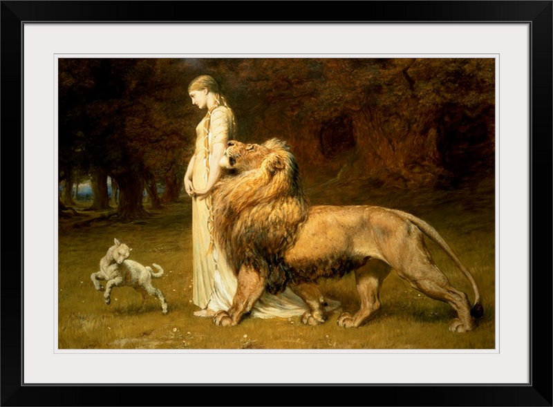 «Una and the Lion, from Spenser Faerie Queene, 1880» par Briton Riviere, reproduction d'art, H 20 po x l 26 po x P 1 po