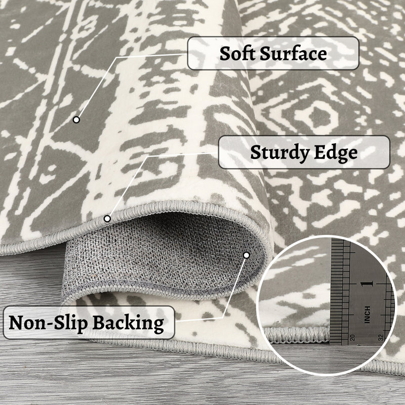 Boho Machine Washable Rug with Rubber Backing for Living Room Large Non-Slip Dining Room Rug Easy-Cleaning Floor Carpet for Bedroom Office Nursery Playroom