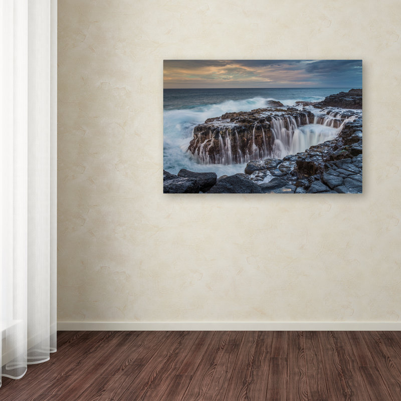Queen's Bath Kauai Landscape Canvas Art in Misty White Waters