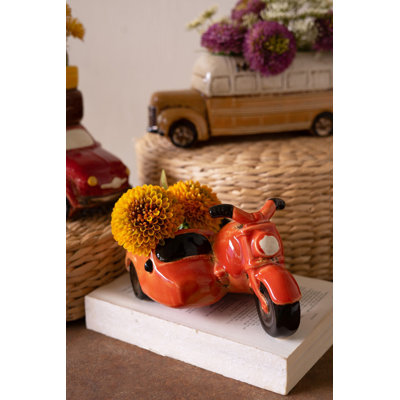  Moto en céramique avec pot à fleurs Sidecar