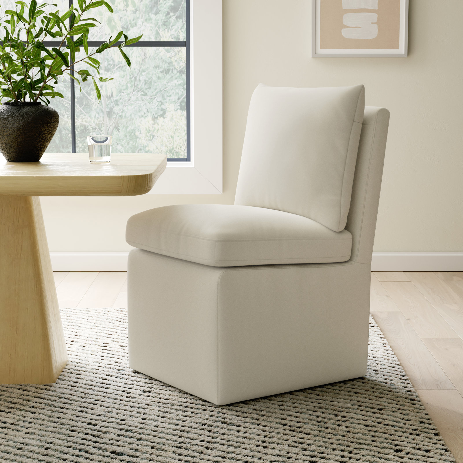 Alayaa Linen Side Chair, Bella Beach Performance Velvet