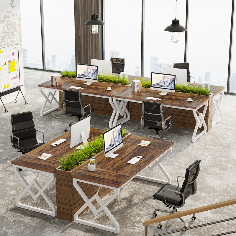 Ramapo Metal Base Computer Desk, Brown/White