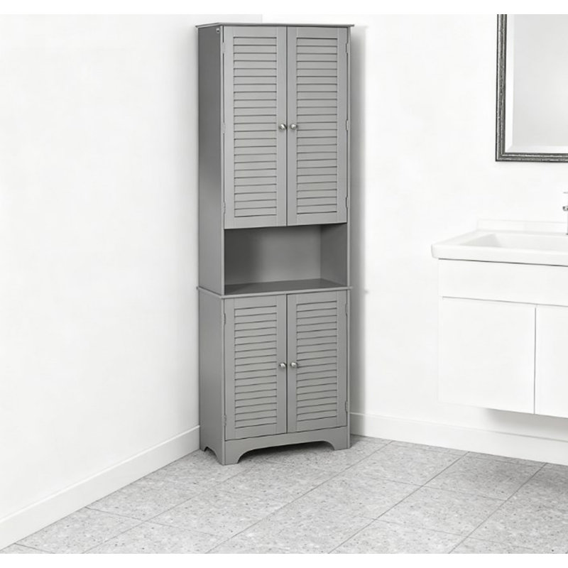 Freestanding Cabinet, Tall Narrow Bathroom Storage Cabinet With Doors And Shelf, Accent Cabinet, Gray