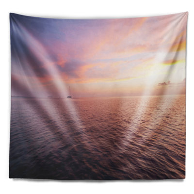 Plage, mauve, nuageux, paysage marin, vue, tapisserie