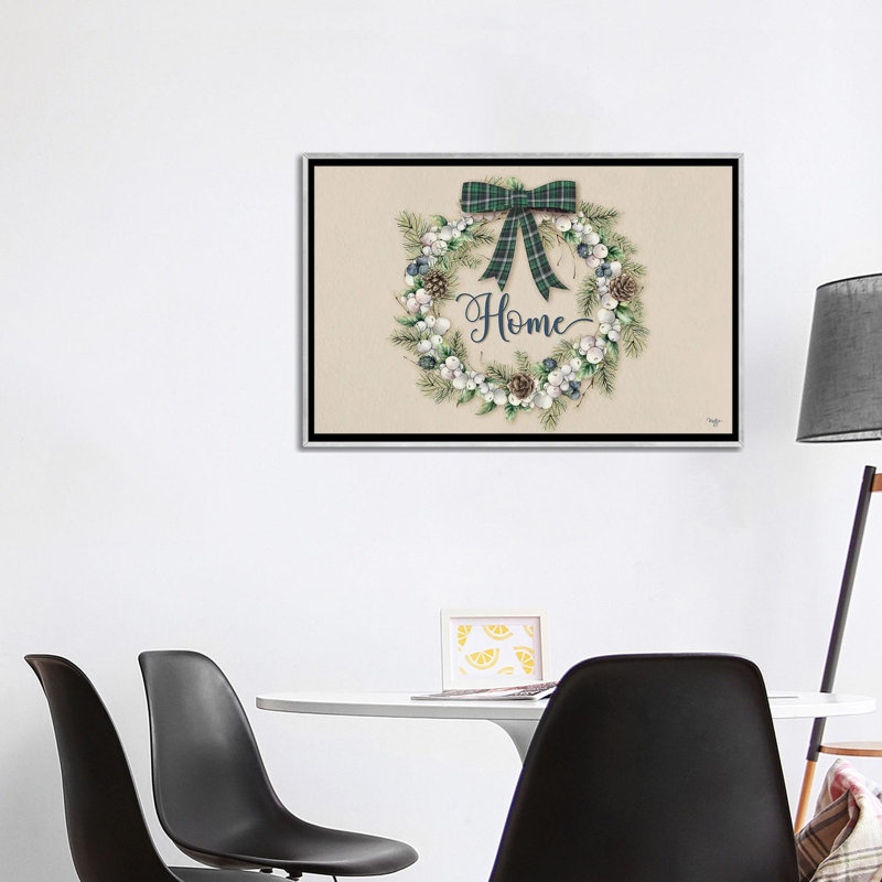 Winterberry Home Wreath - reproduction d'art murale - toile encadrée, H 26 po x l 40 po, Argent argent
