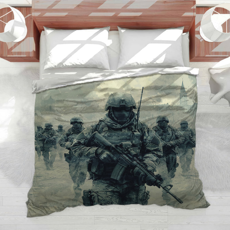 Military Squad Bedding People Comforter Industrial, King Comforter