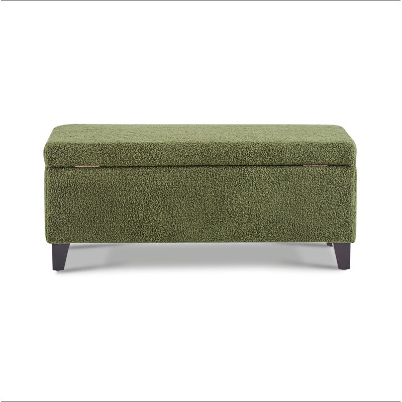 Repose-pieds de rangement avec couvercle rabattable, assemblage facile, tissu bouclé et pieds en bois d'hévéa