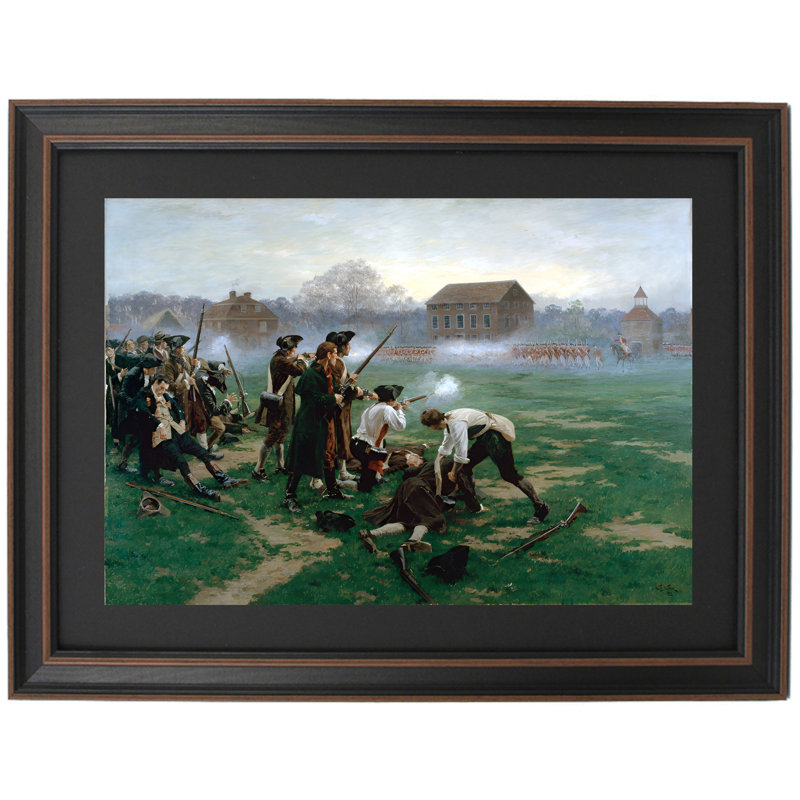 Bataille de Lexington par William Barnes Wollen | Reproduction encadrée, H 16,5 po x l 24 po
