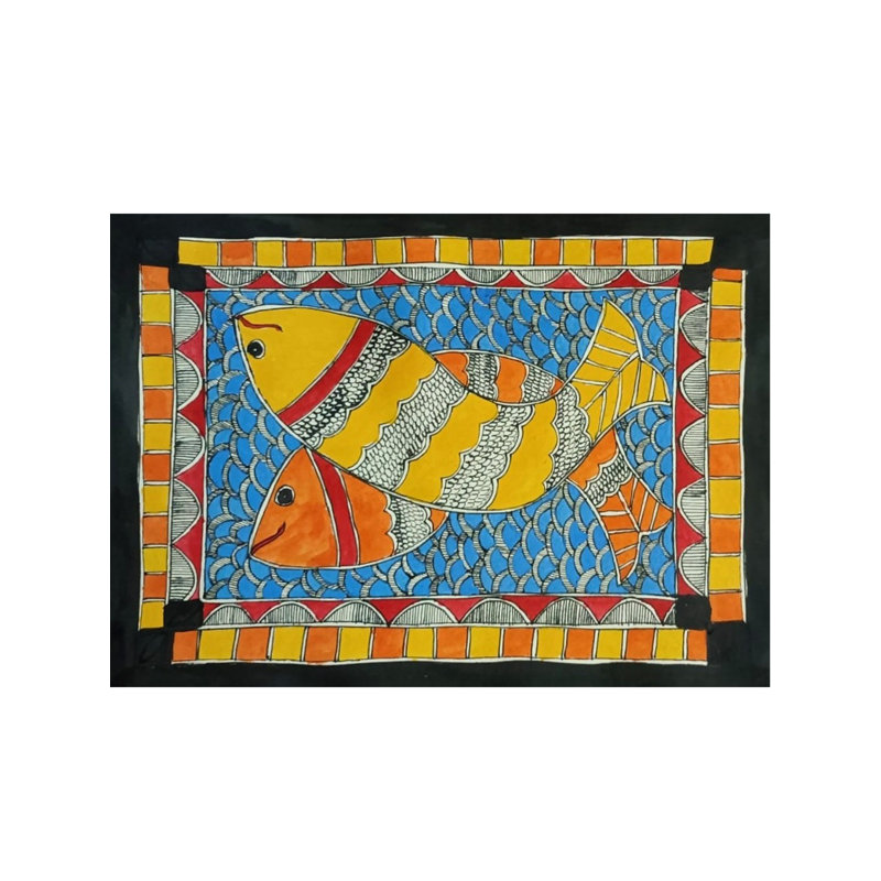 Beaux poissons dans l'étang | Couleur acrylique sur papier fait à la main | Par Annu Kumari