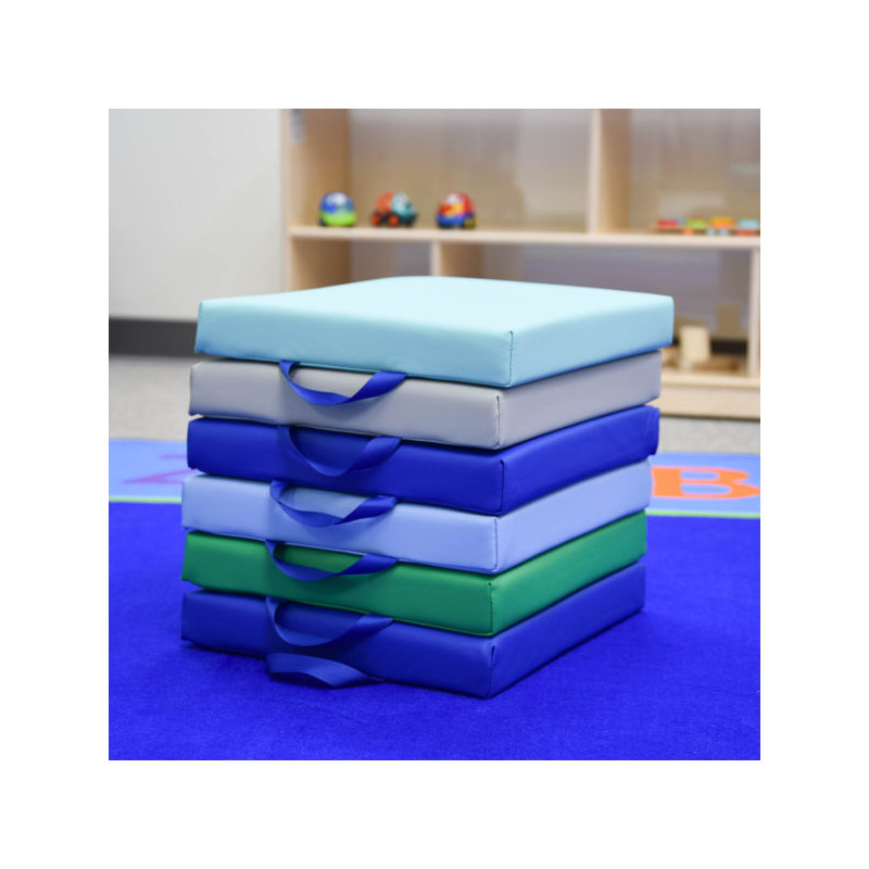 Square Floor Cushions - 6 , Blue/Green/Light Blue