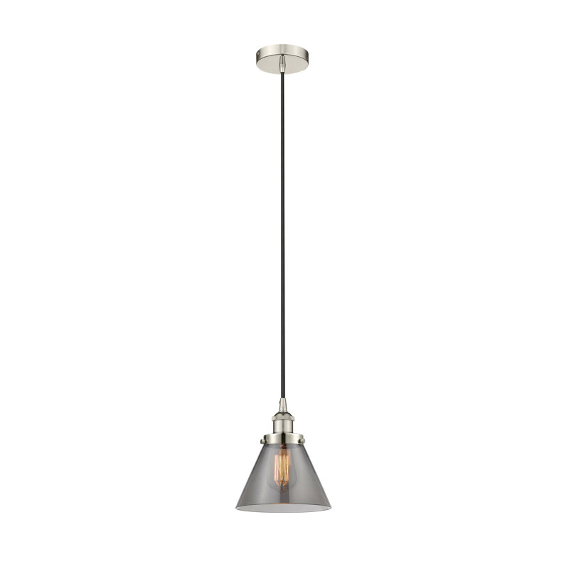Mini-luminaire suspendu 1 lumière Cone, H 9,75 po x l 7,75 po x P 7,75 po, Gris, Nickel poli