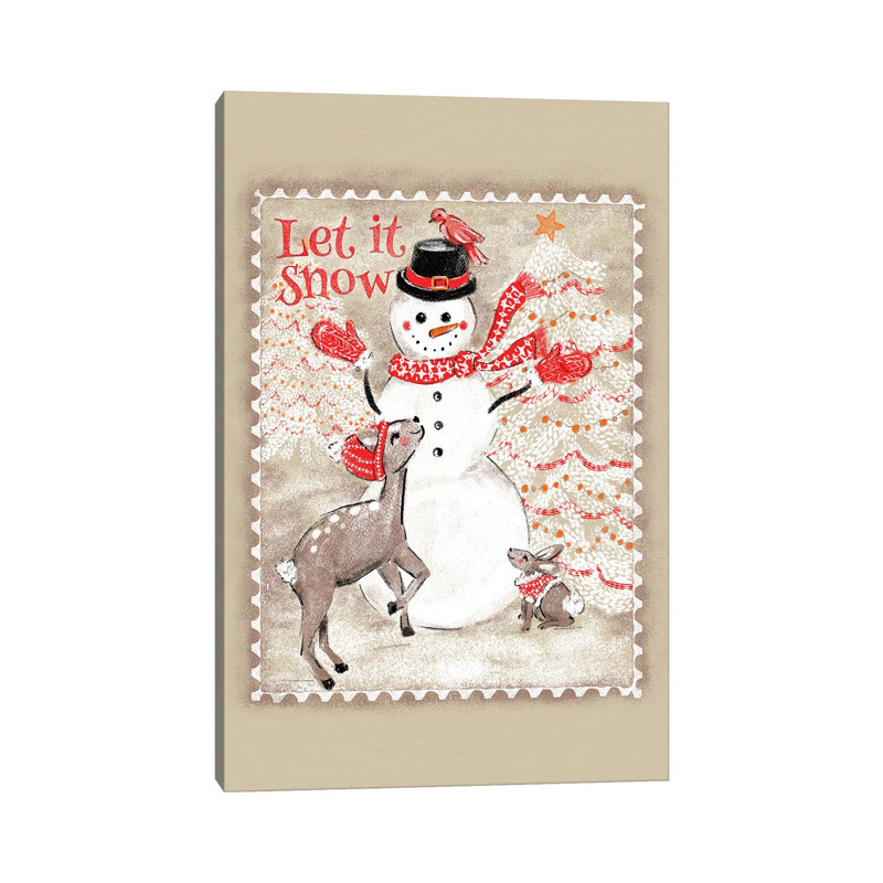 Let It Snow Snowman Postage Stamp by Jacqueline Maldonado - Wrapped Canvas Print, 20.32 cm H x 30.48 cm W