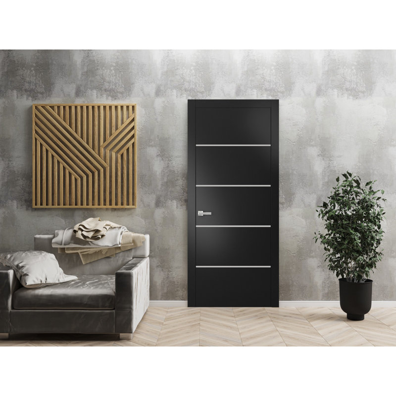Porte intérieure moderne avec poignée | Planum noir mat 0210 | Garniture simple à panneau simple Regural | Portes de salle de bain robustes