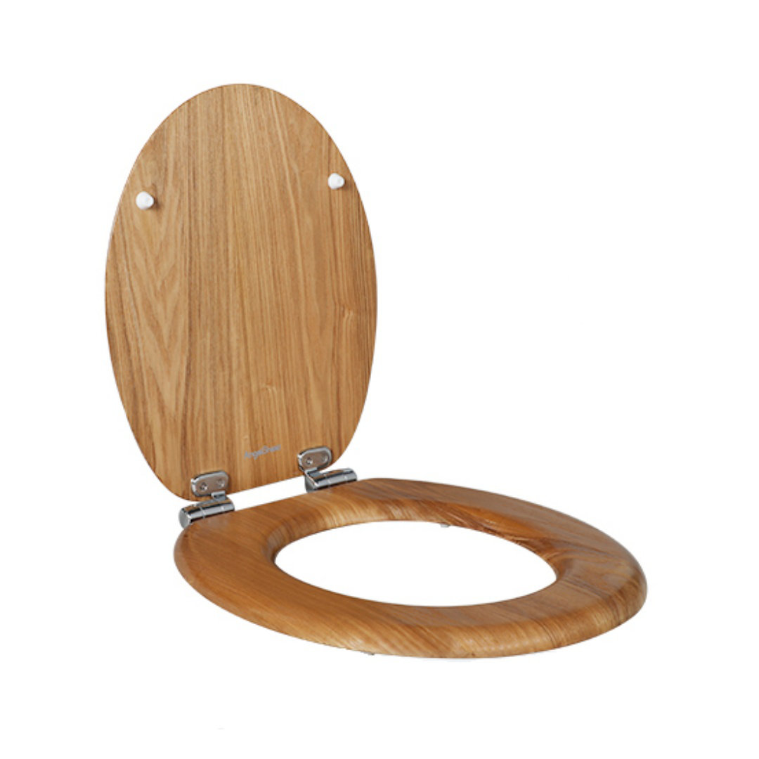 Antibacterial Adjustable Hinges Wooden Soft Close Toilet Seat With Quick Release, For Bathroom, 45 X 37 Cm, Solid Oak