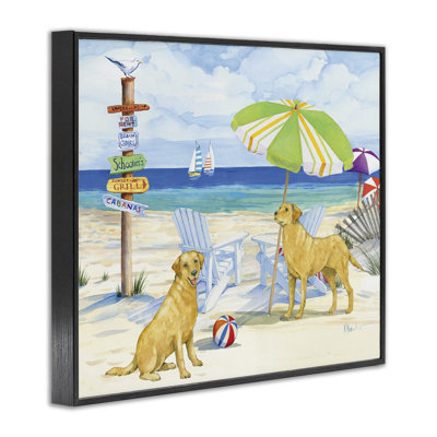 Retriever Dogs at Beach, estampe numérique encadrée par Paul Brent