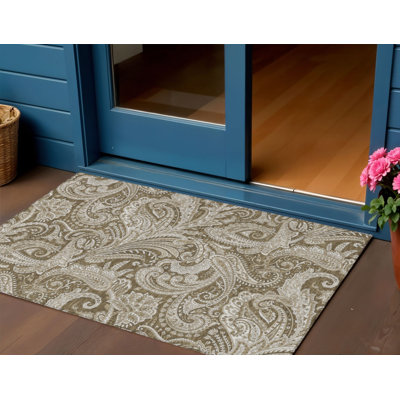 3' X 5' Chocolate Beige And Ivory Paisley Washable Indoor Outdoor Area Rug