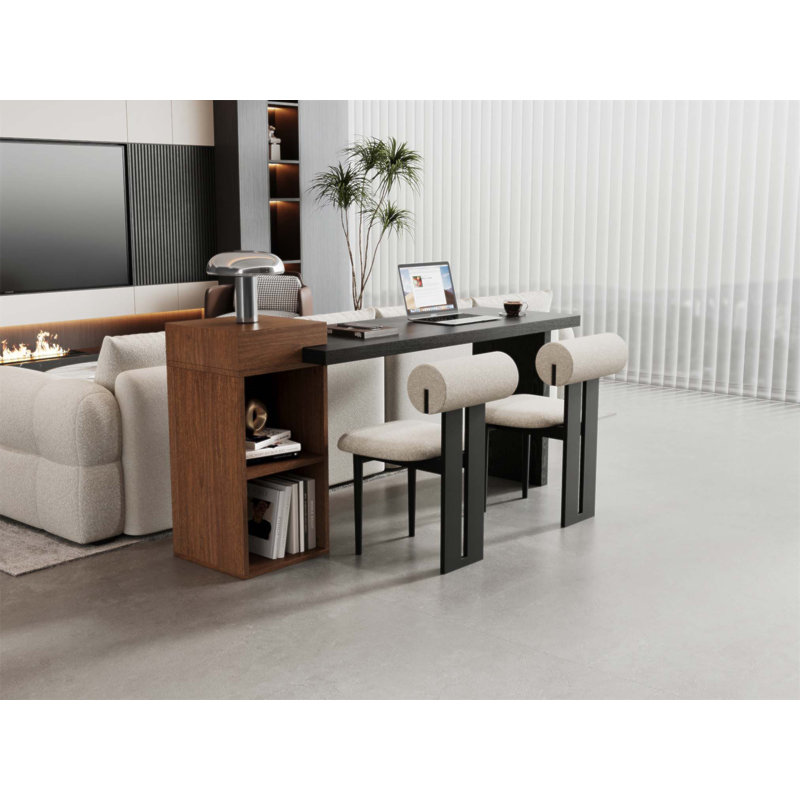 Table d'appoint moderne à deux tons pour canapé - console d'entrée polyvalente en grain de bois et panneau de fibres à densité moyenne avec tablettes de rangement ouvertes à 2 niveaux pour le salon, le couloir et la chambre à coucher