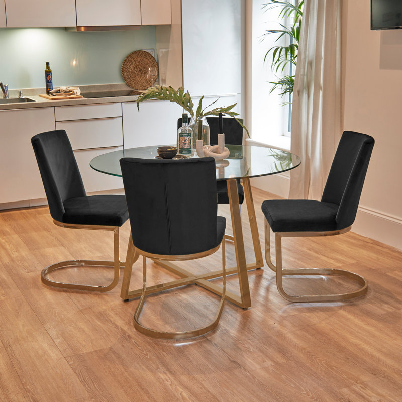 Addalee 4 - Person Dining Set, Black/Gold, Clear Glass
