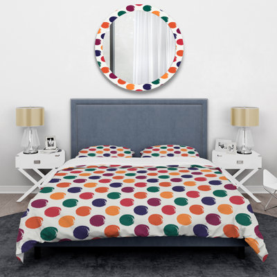 Green And Orange Circle Pattern Polyester Dots Duvet Cover