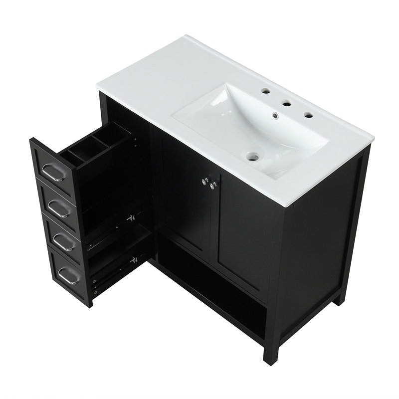 Meuble-lavabo avec deux portes et deux tiroirs, Noir, noir, noir, noir