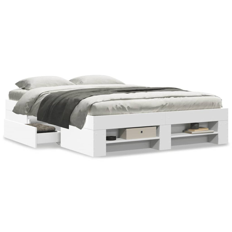 Abhijith Storage Bed, 33cm H x 193cm W x 143cm D, White
