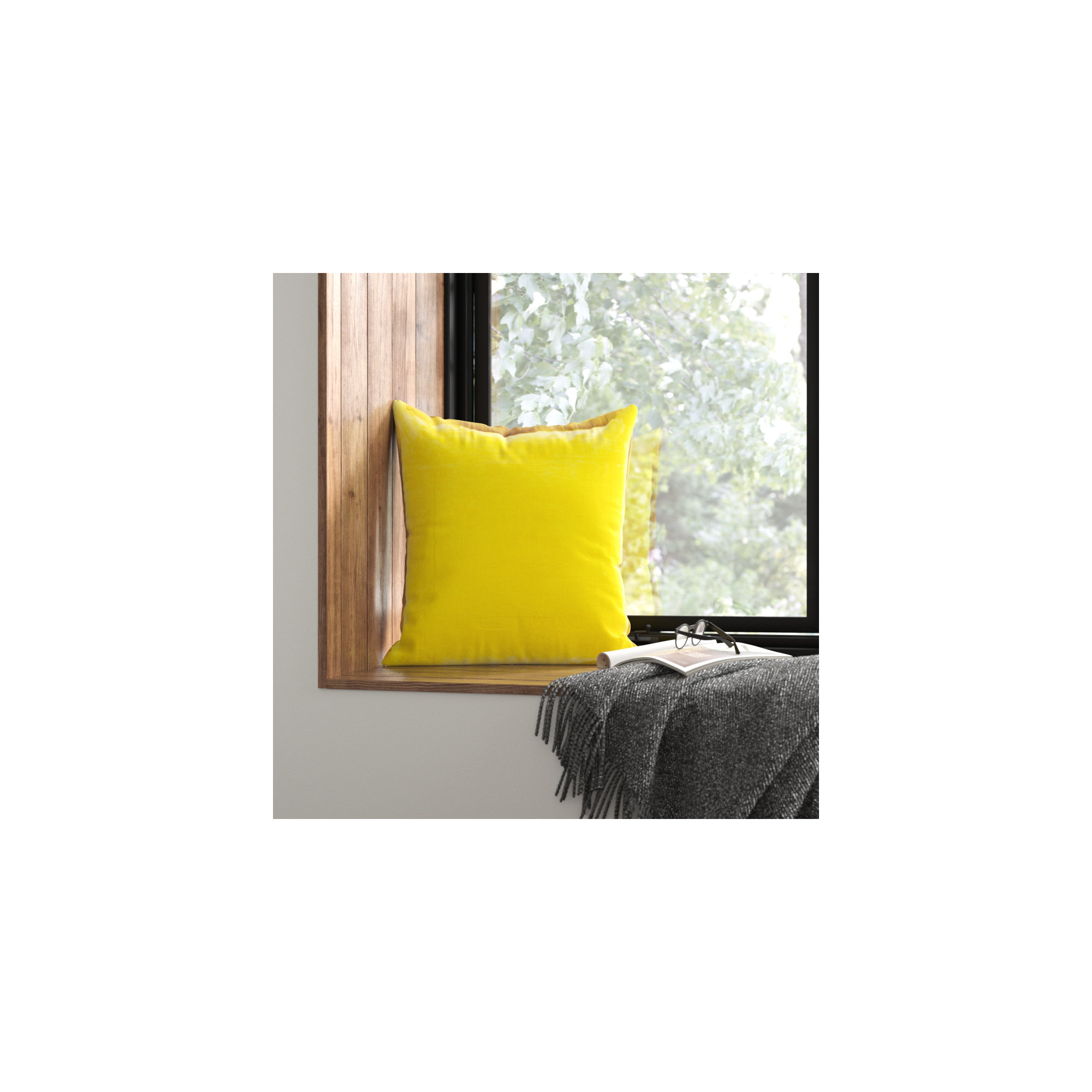 Edgar 100% Cotton Throw Pillow, Down, 20"H x 20"W, Mustard
