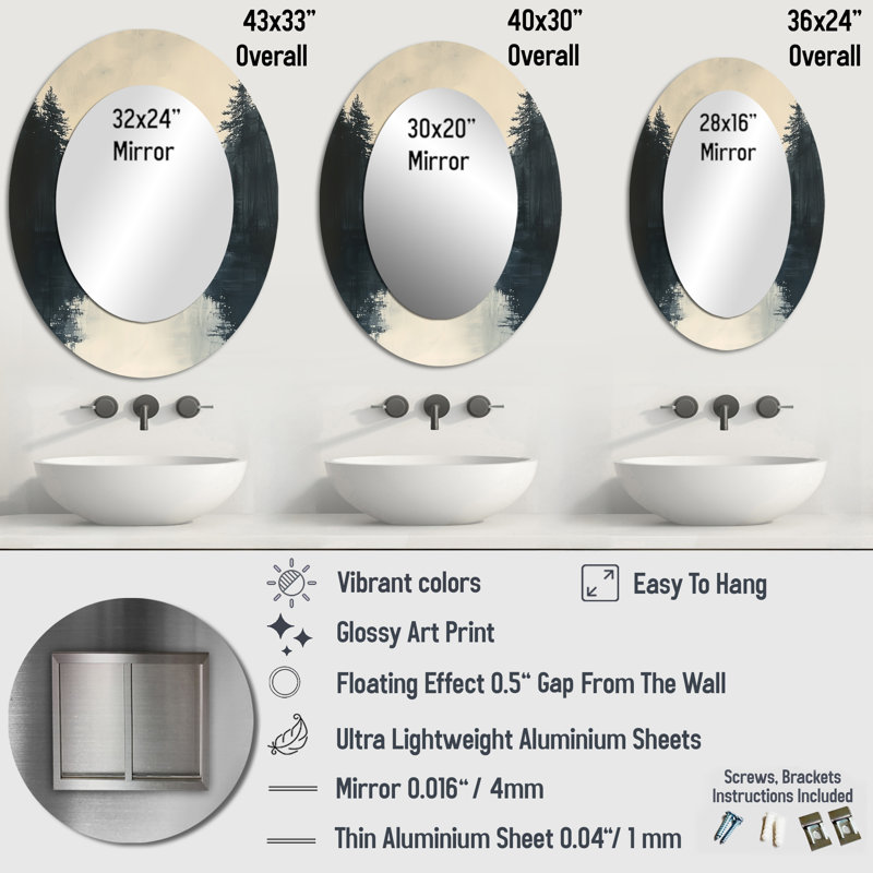 Miroir décoratif rétro en métal rétro «Forest By The Lake I», 43 po x 33 po
