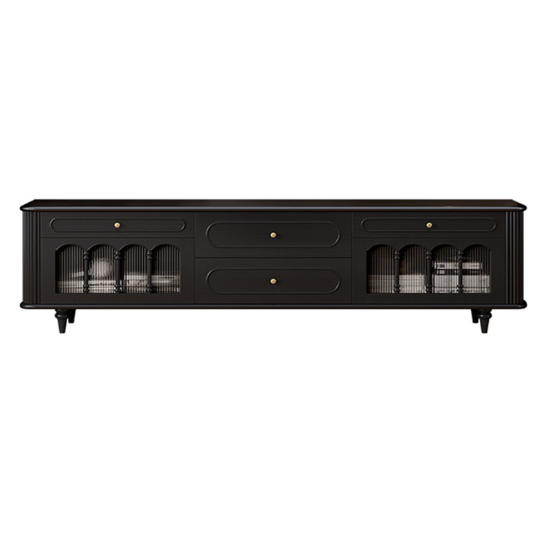 Meuble télé style rétro en buis français, H 27,95 po x L 86,61 po x l 15,75 po, Noir