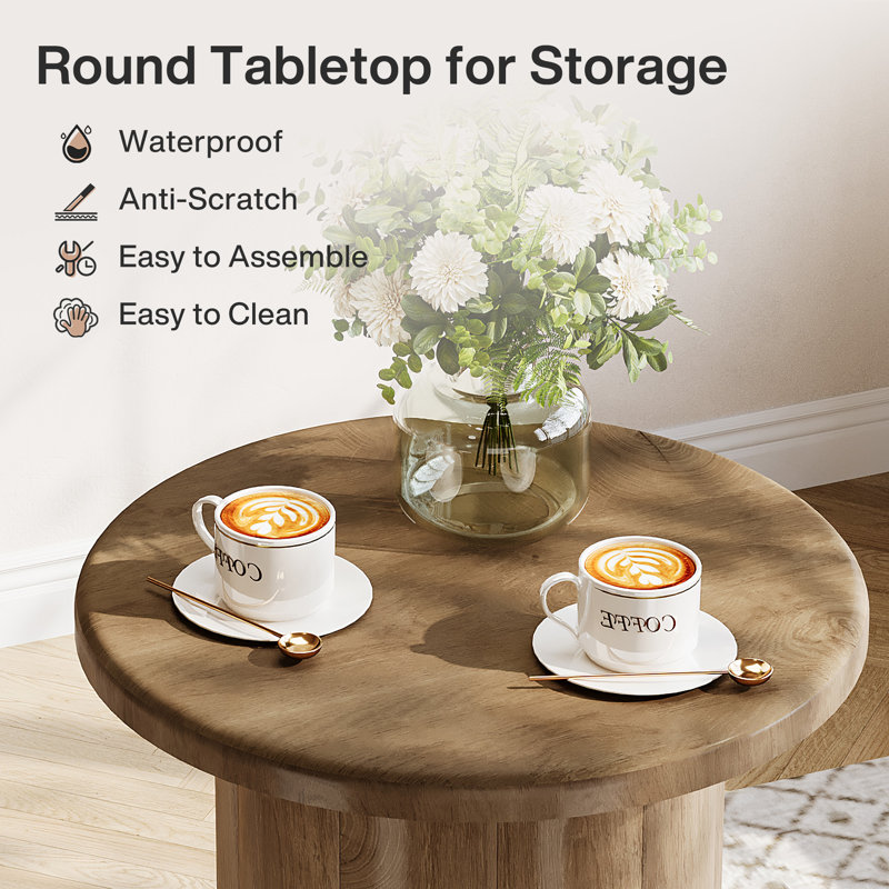 23.6" Tall Pedestal Wood Round End Table