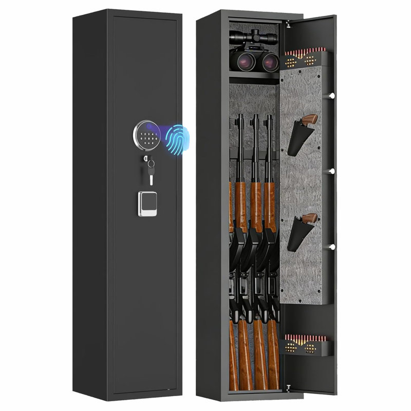 Coffre-fort pour armes à feu avec empreintes digitales et mot de passe numérique, pouvant accueillir de 6 à 8 armes à feu, noir, entièrement assemblé, aucun assemblage requis