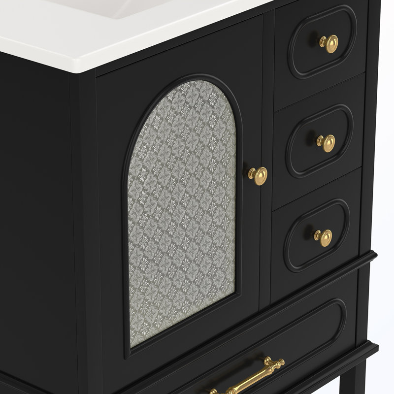 Meuble-lavabo autoportant avec lavabo et tiroirs, Noir