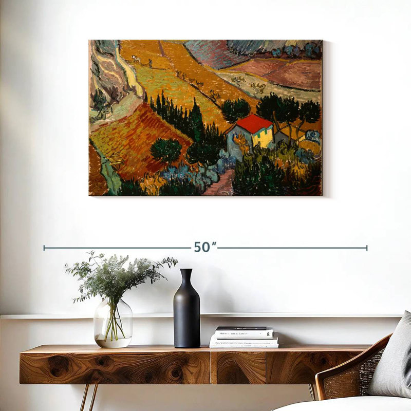 Alvord, paysage avec maison et laboureur, H 24 po x l 36 po