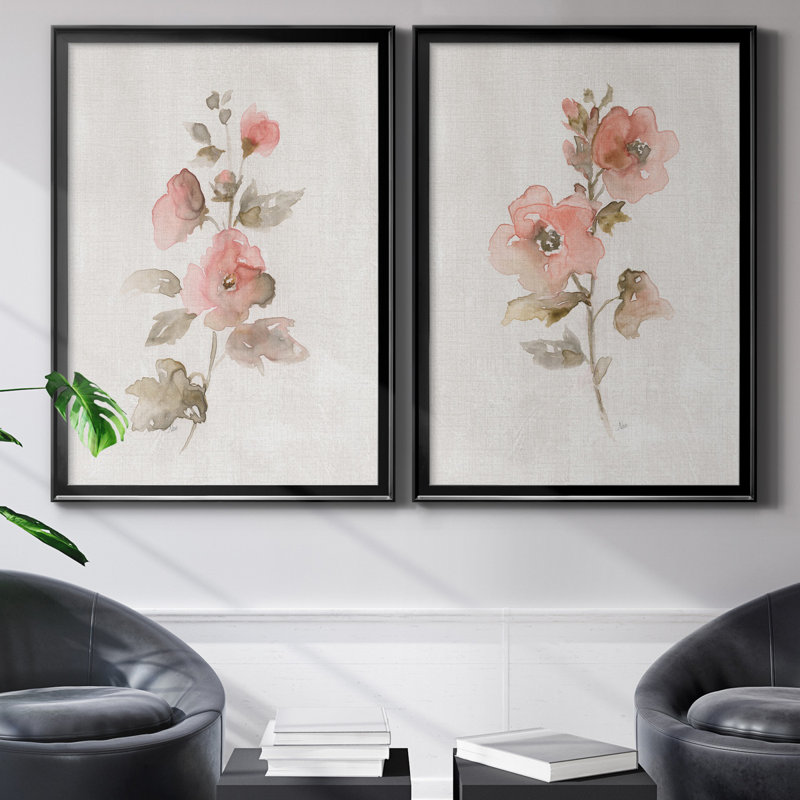 «Blush Sweetly I», ensemble de 2 reproductions d'art, H 22,5 po x l 61 po x P 3 po, Toile encadrée noire, Pas de tapis