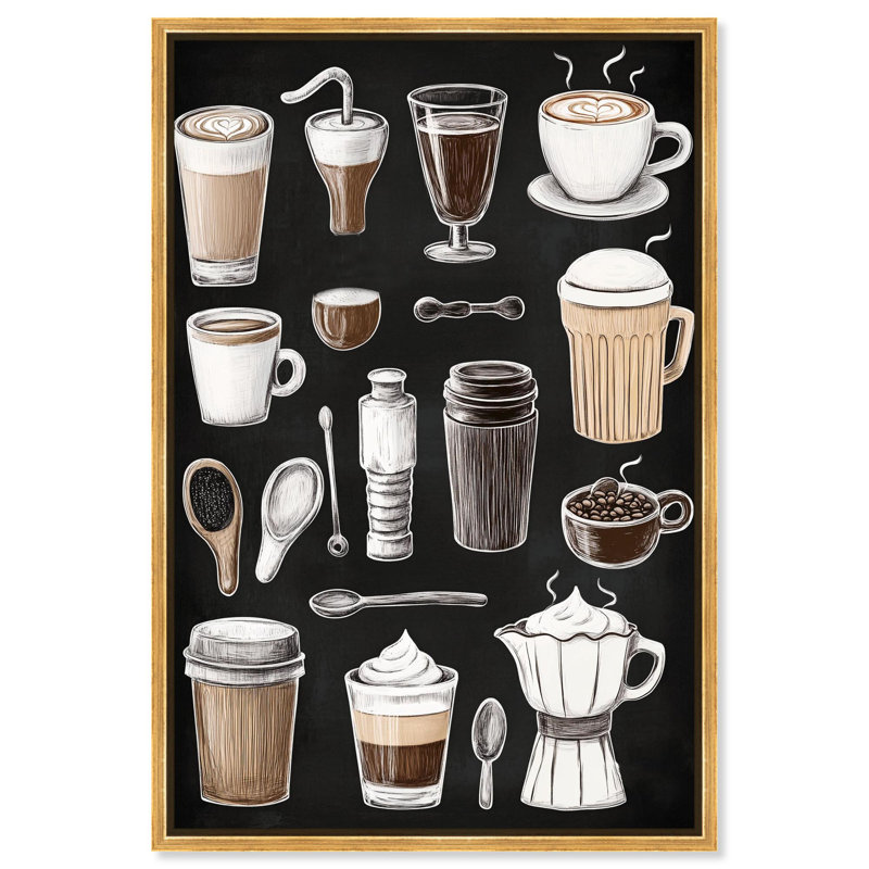 Tableau noir «Coffee» par Art Remedy, H 37 po x l 25 po, Doré, Cadre flottant