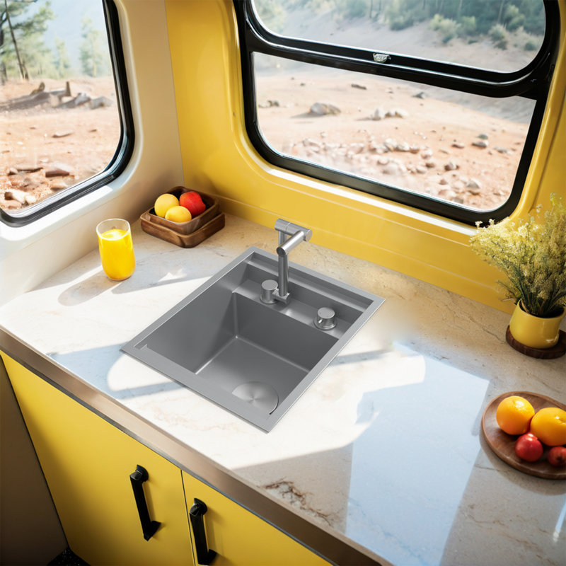 9L Kitchen Sink RV Sink With A Foldable Tap Inside, Silver