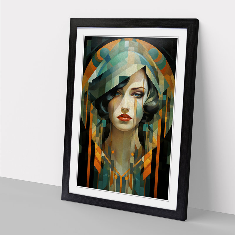 Art Deco Woman Geometric Art Framed Print, Black Framed, 64cm H x 46cm W