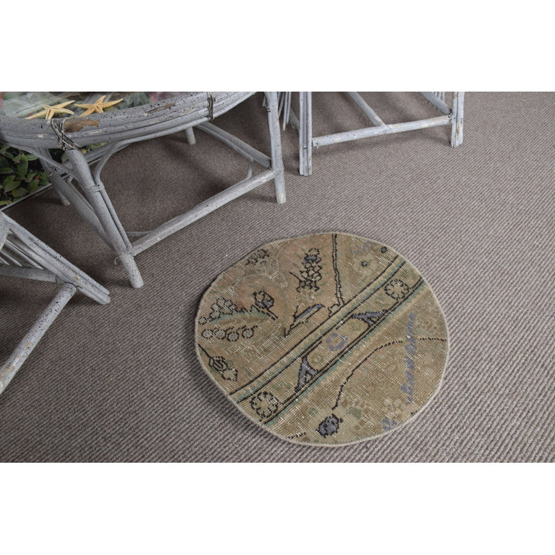 Handcrafted Vintage Turkish Round Door Mat with Unique Decorative Design