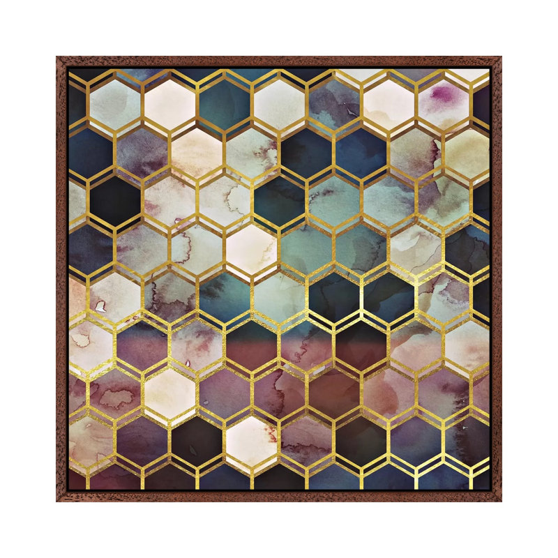 Rugged Marble Midcentury by Monika Strigel - Painting on Canvas, 45.72cm H x 45.72cm W x 3.81cm D, Classic Brown Wood Framed