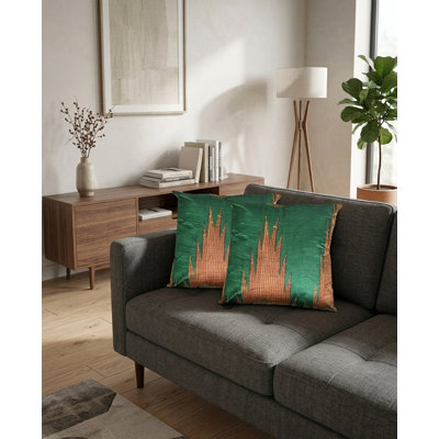 Handmade Eco-Friendly 16''X16'' Decorative Cushion Covers Abstract Silk Green Indoor, Pack of 1