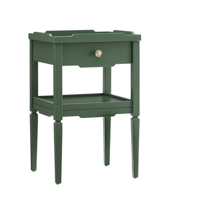 Table de chevet 1 tiroir Foley Vintage Green avec poignée dorée et tablette inférieure