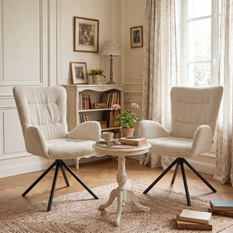 Upholstered Swivel Accent Chair with Tufted Seat, Set of 2, Beige