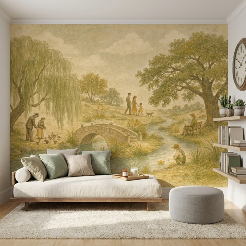 Décoration murale pastorale rétro en pierre, 100 po x 96 po, Textured Non-Pasted