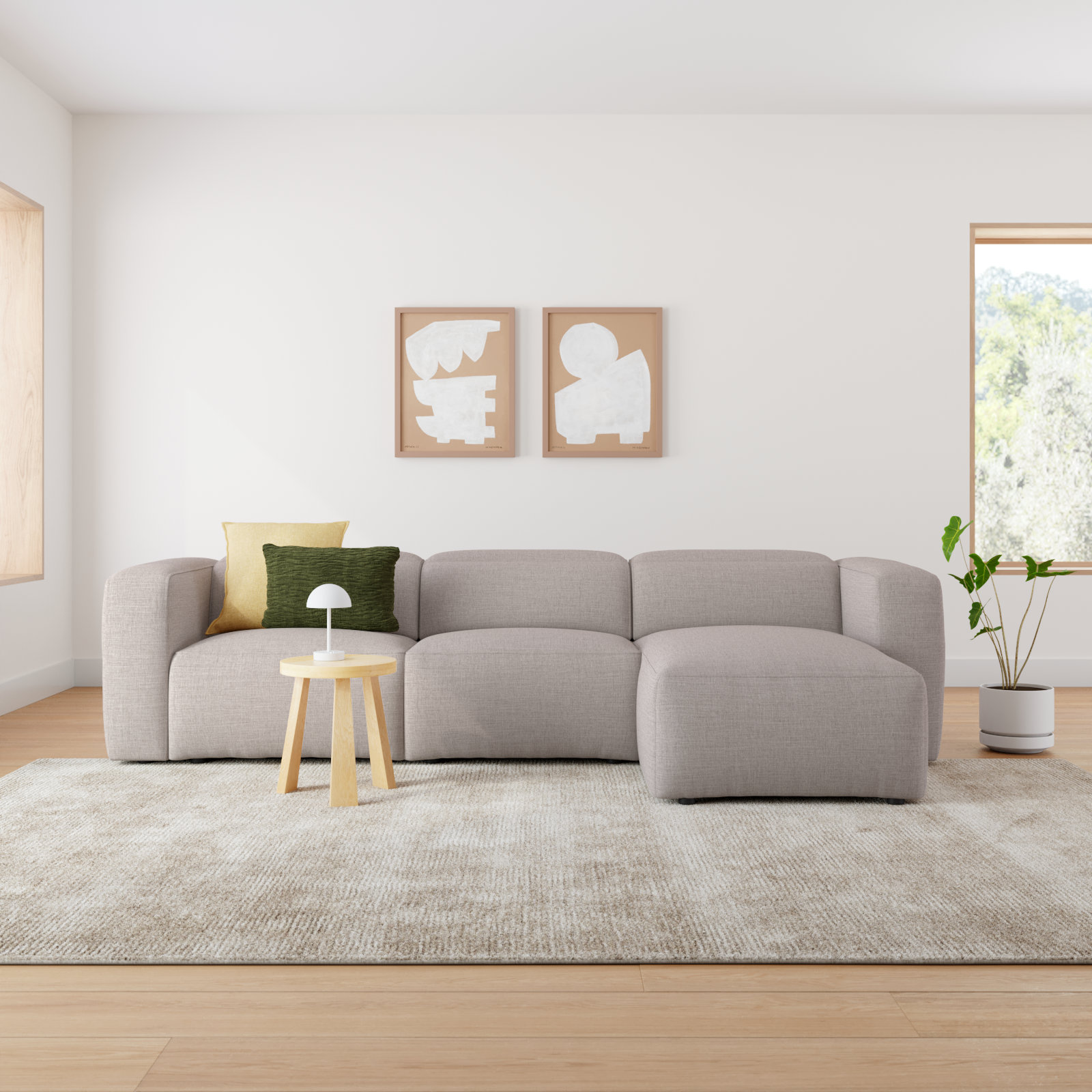 Amed Modular Sofa and Chaise, Right Hand Facing, Gray Polyester Blend