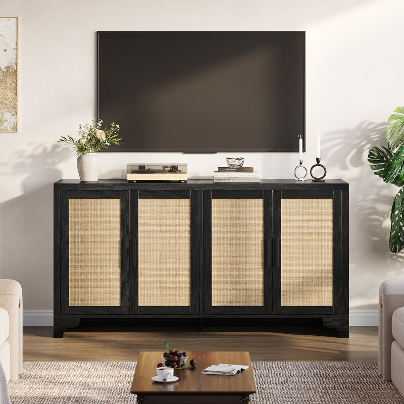 Sideboard Buffet Cabinet, Kitchen Storage Sideboard with Rattan Doors, Liquor Coffee Bar Buffet, Dining Room, Hallway, Accent Cabinet, Natural