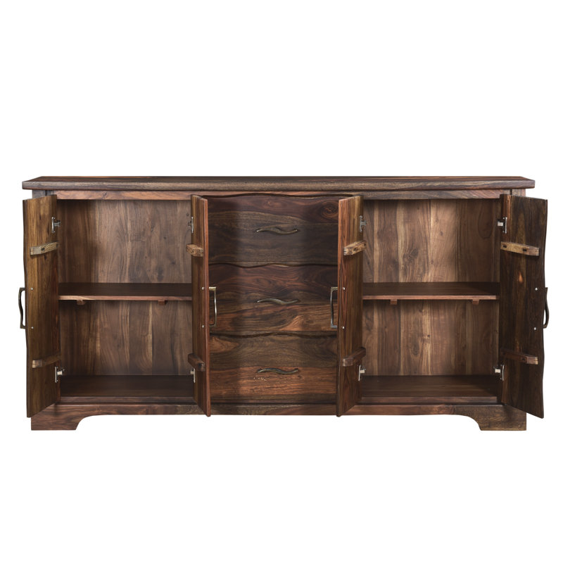 Buffet en bois massif à 3 tiroirs et 4 portes Larae, Walnut 