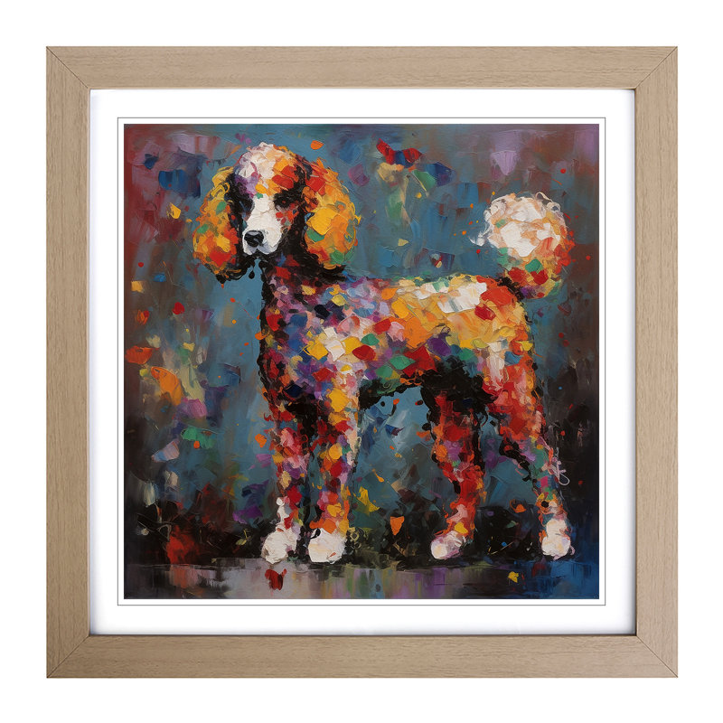 Poodle Abstract Expressionism - Framed Print, Oak